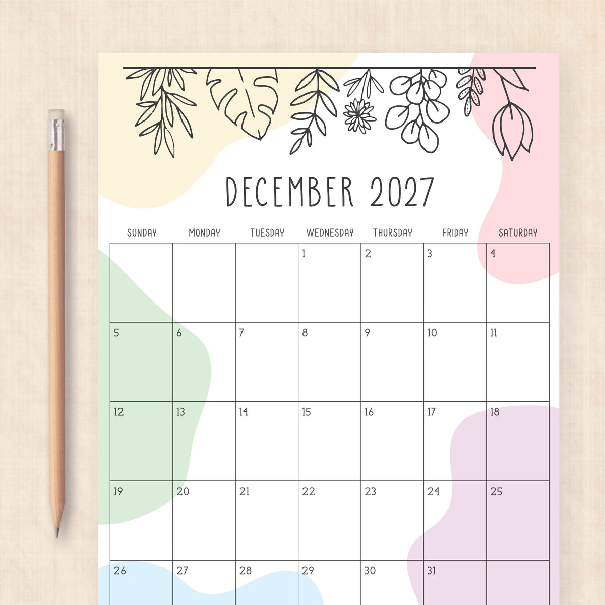 printable 2027 calendar