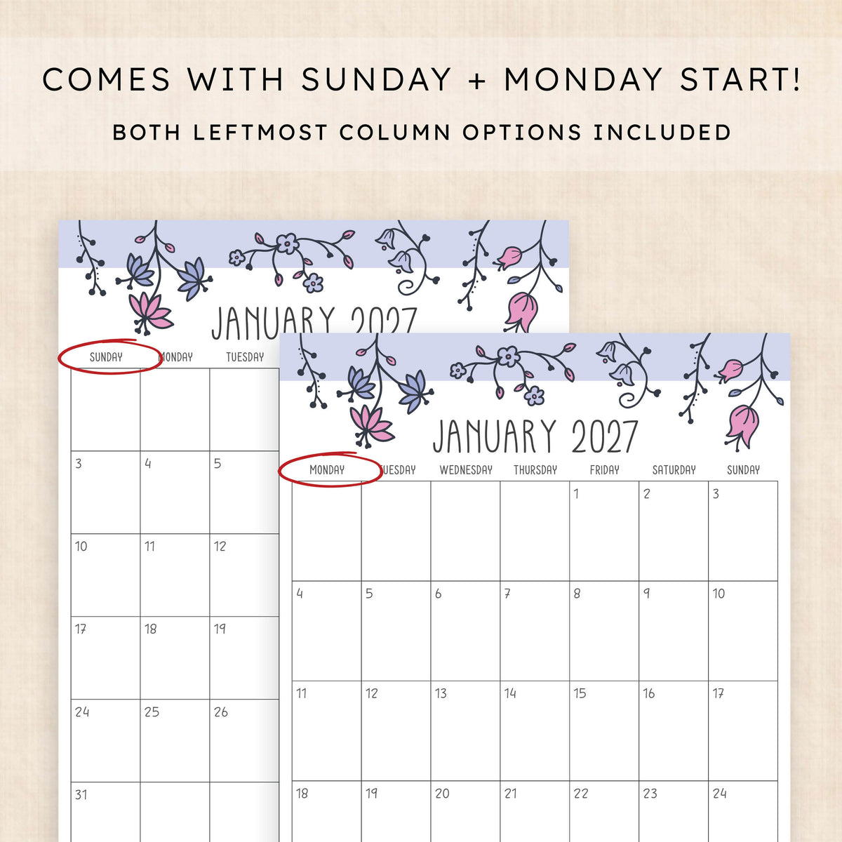 printable 2027 calendar