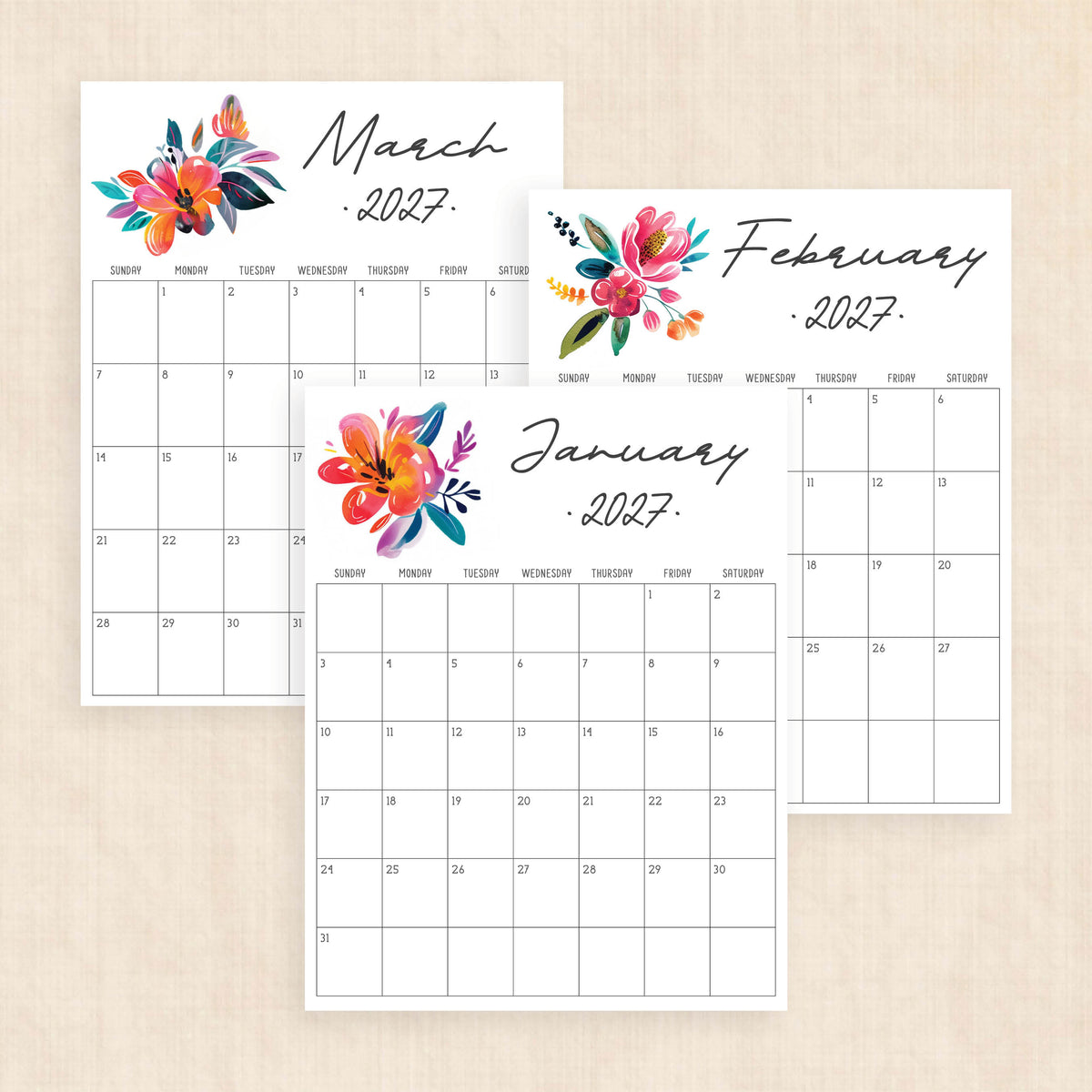 printable 2027 calendar