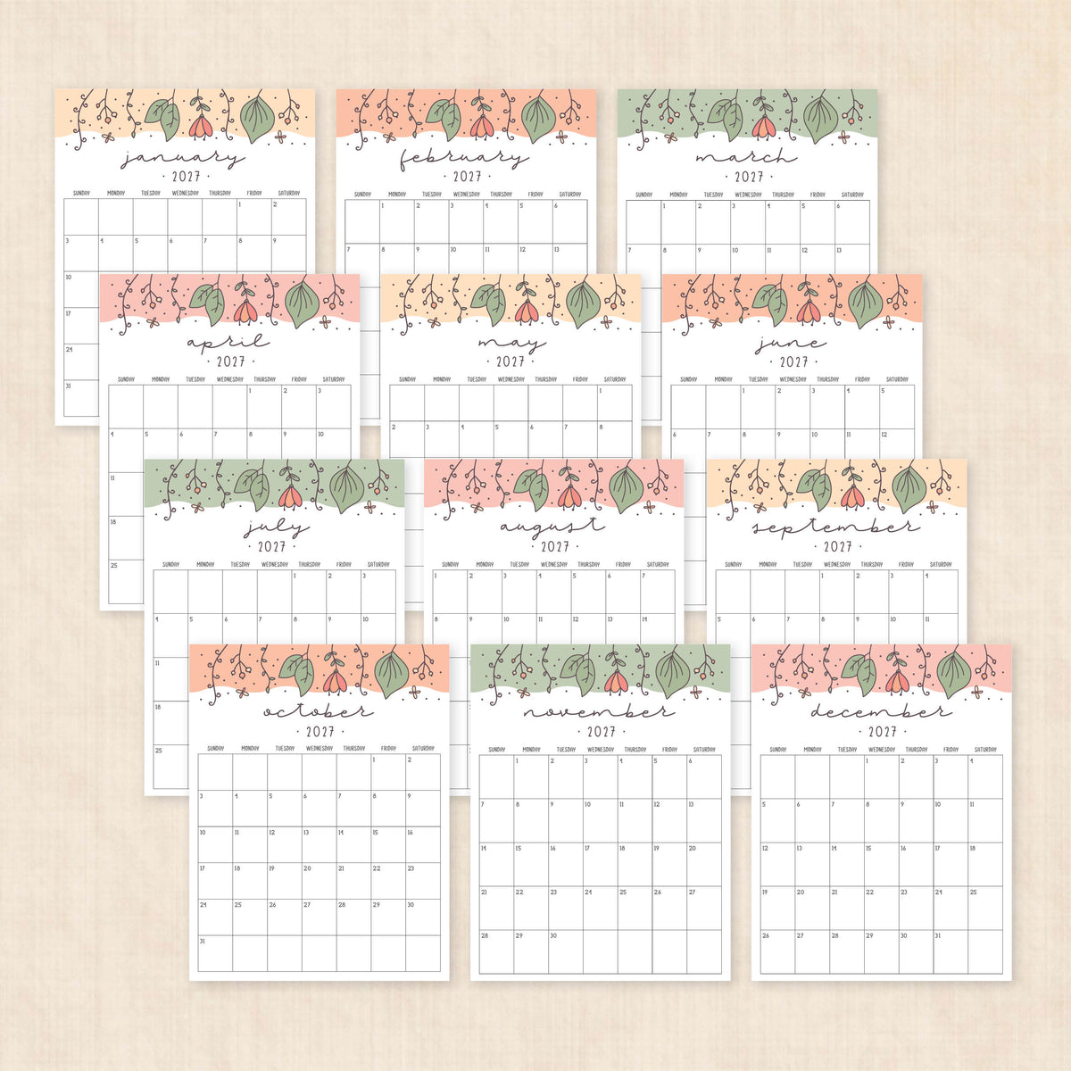 printable 2027 calendar