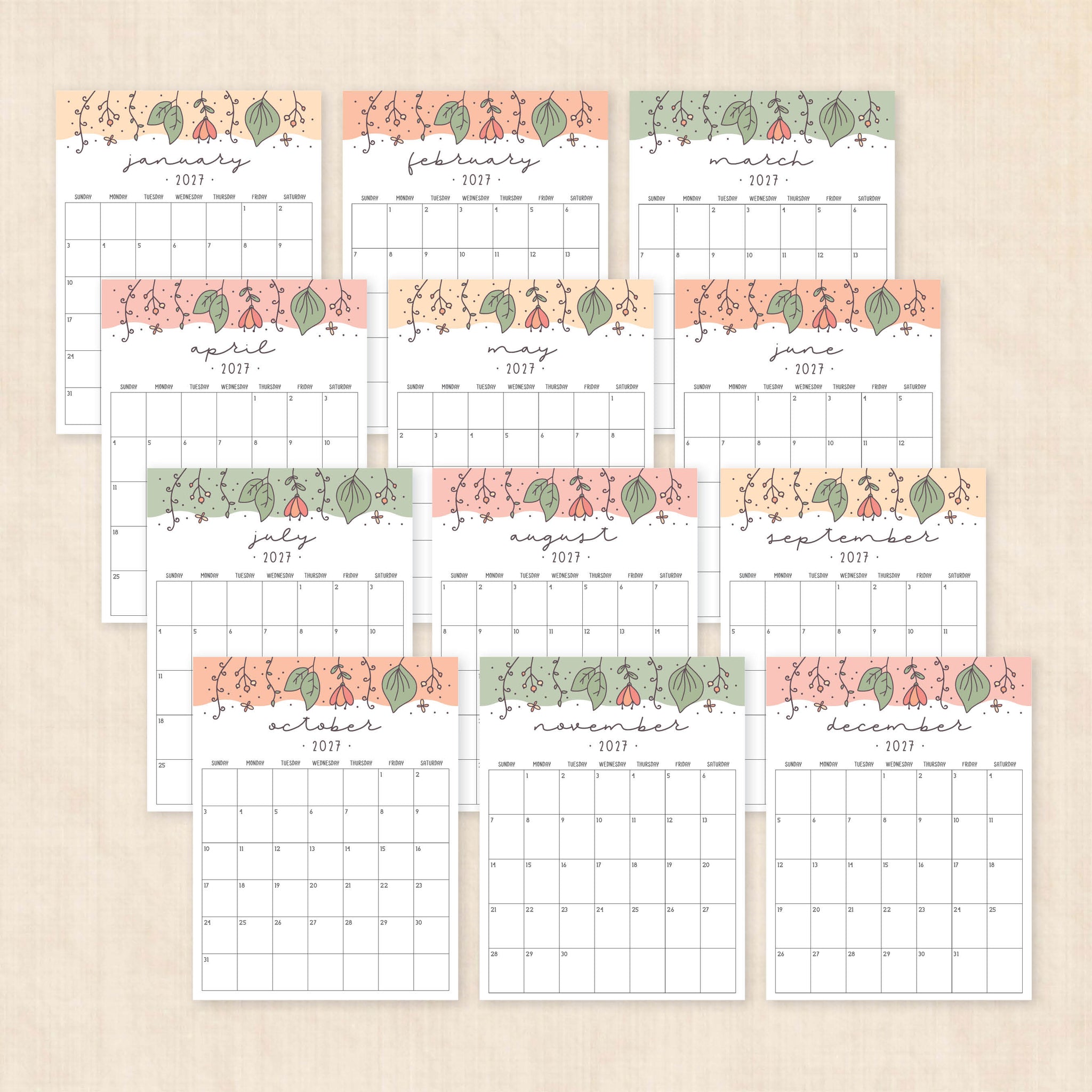 printable 2027 calendar