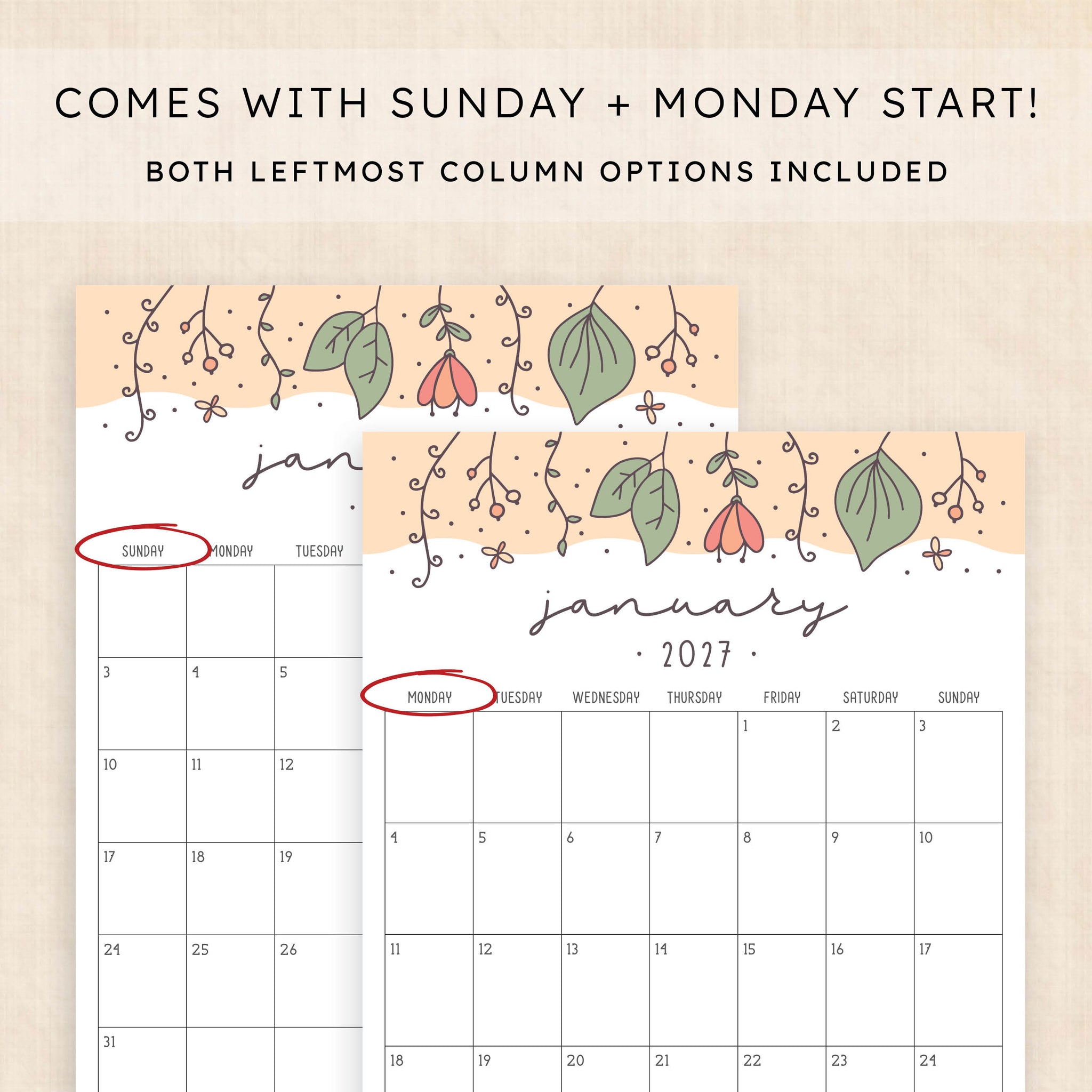 printable 2027 calendar