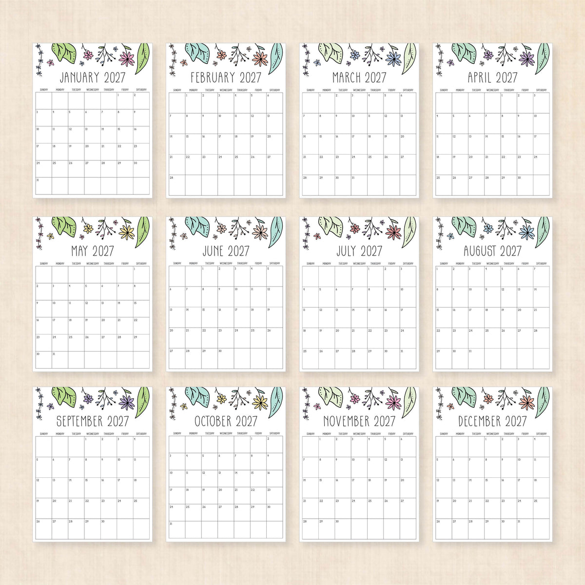 printable 2027 calendar