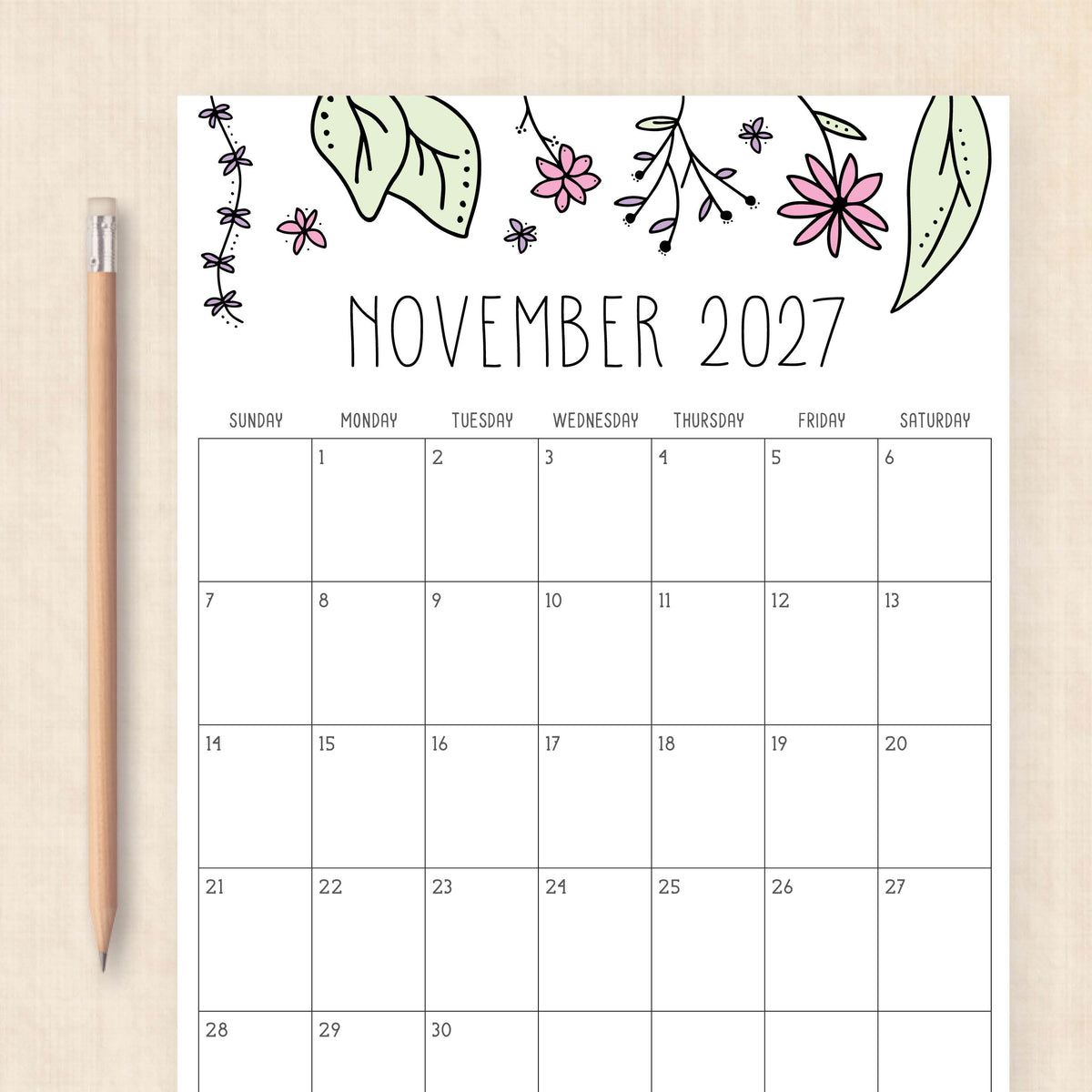 printable 2027 calendar