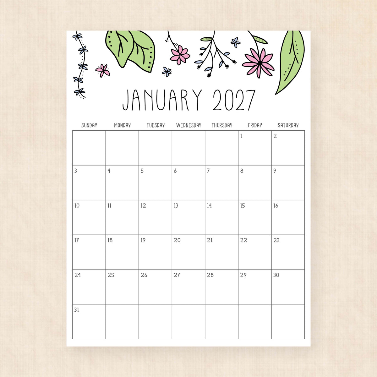 printable 2027 calendar