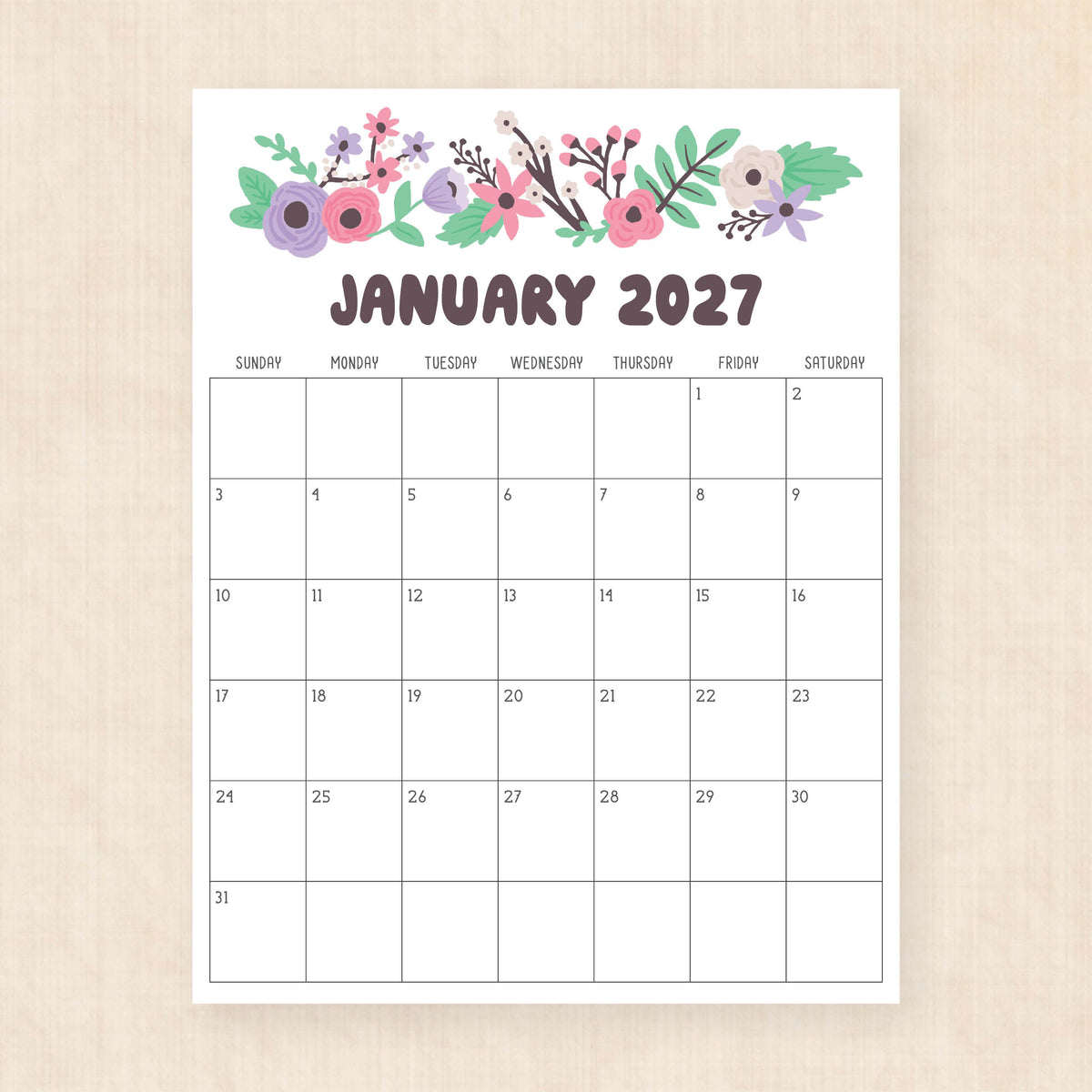 printable 2027 calendar
