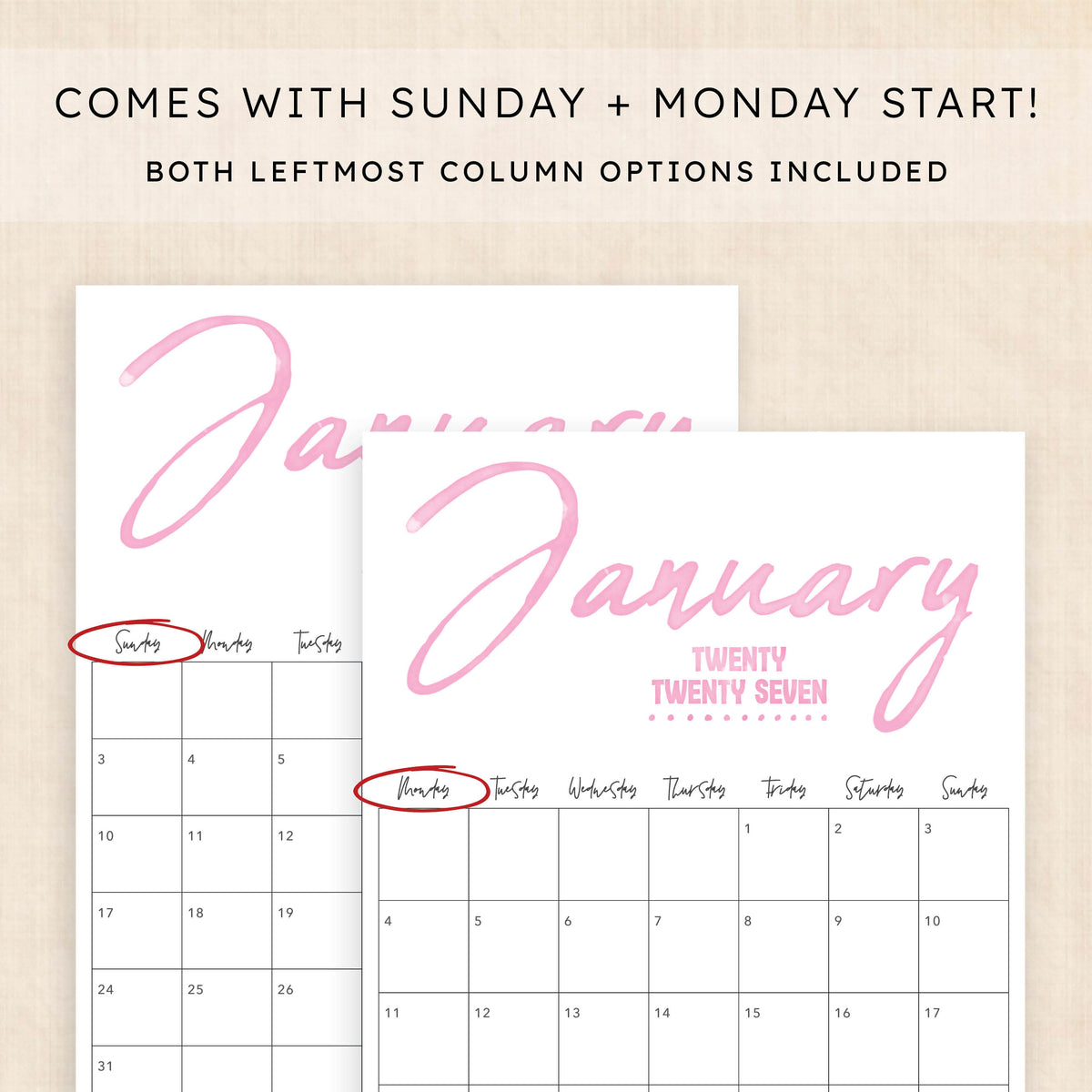 printable 2027 calendar