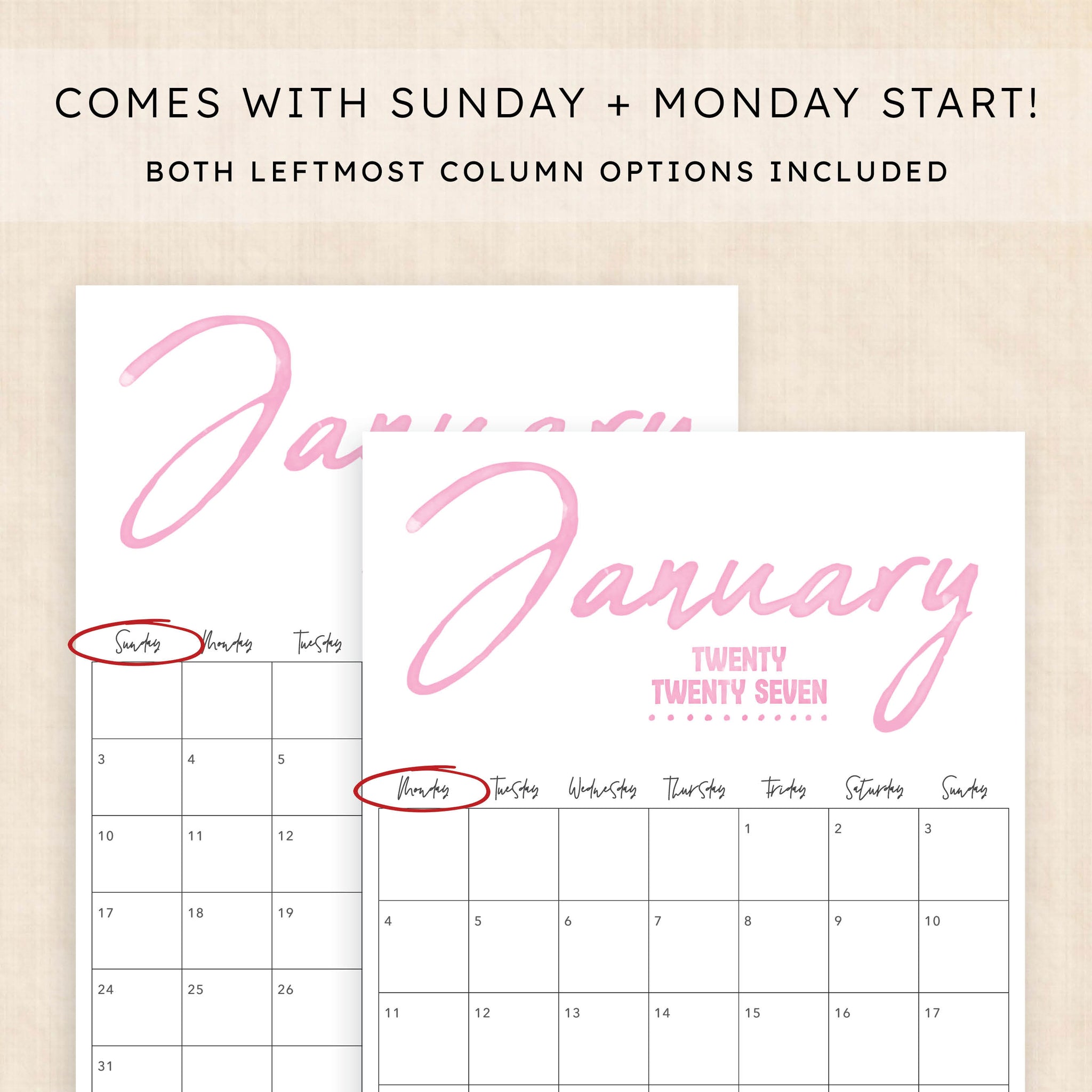 printable 2027 calendar