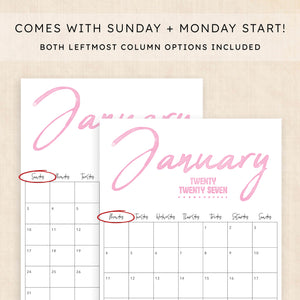 printable 2027 calendar