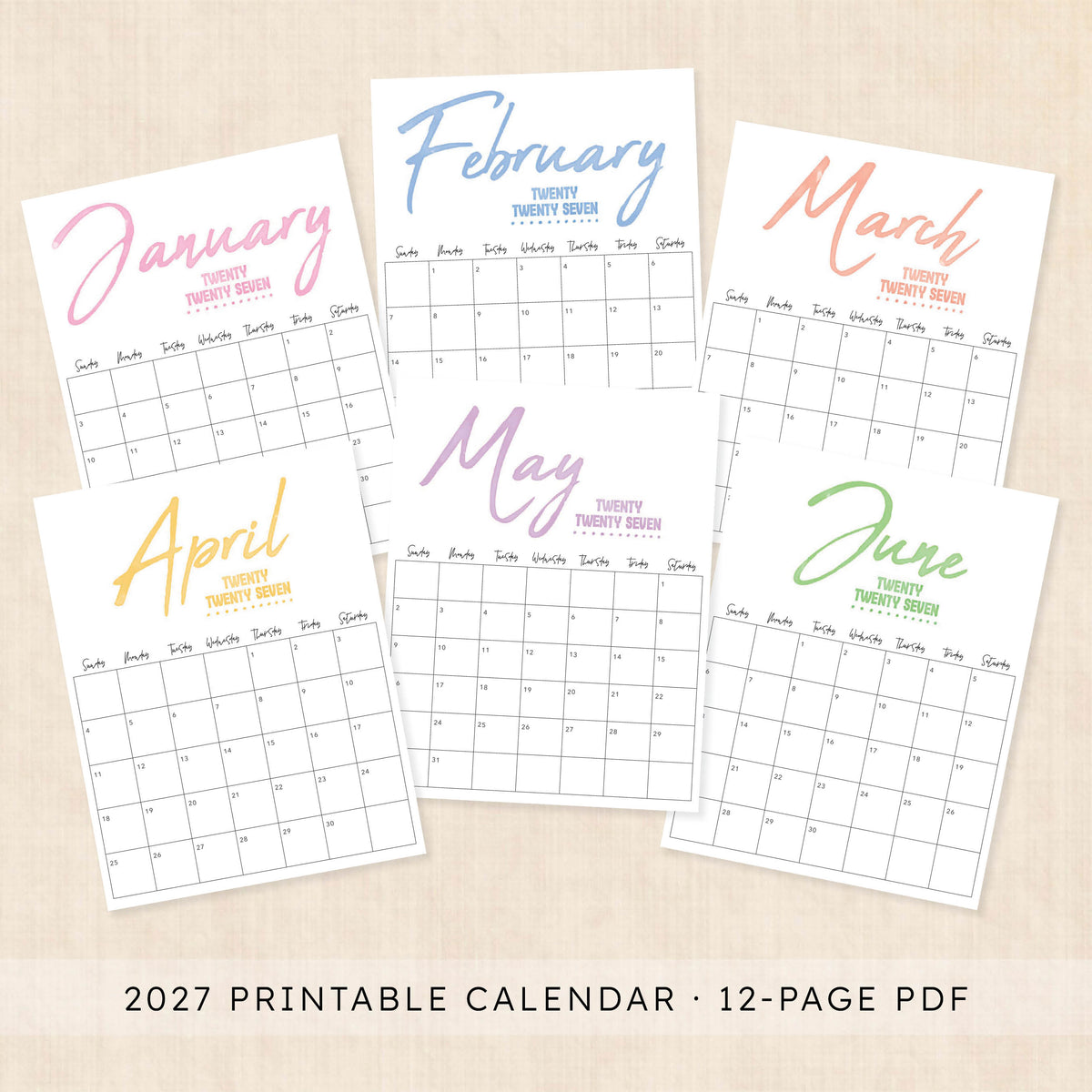 printable 2027 calendar