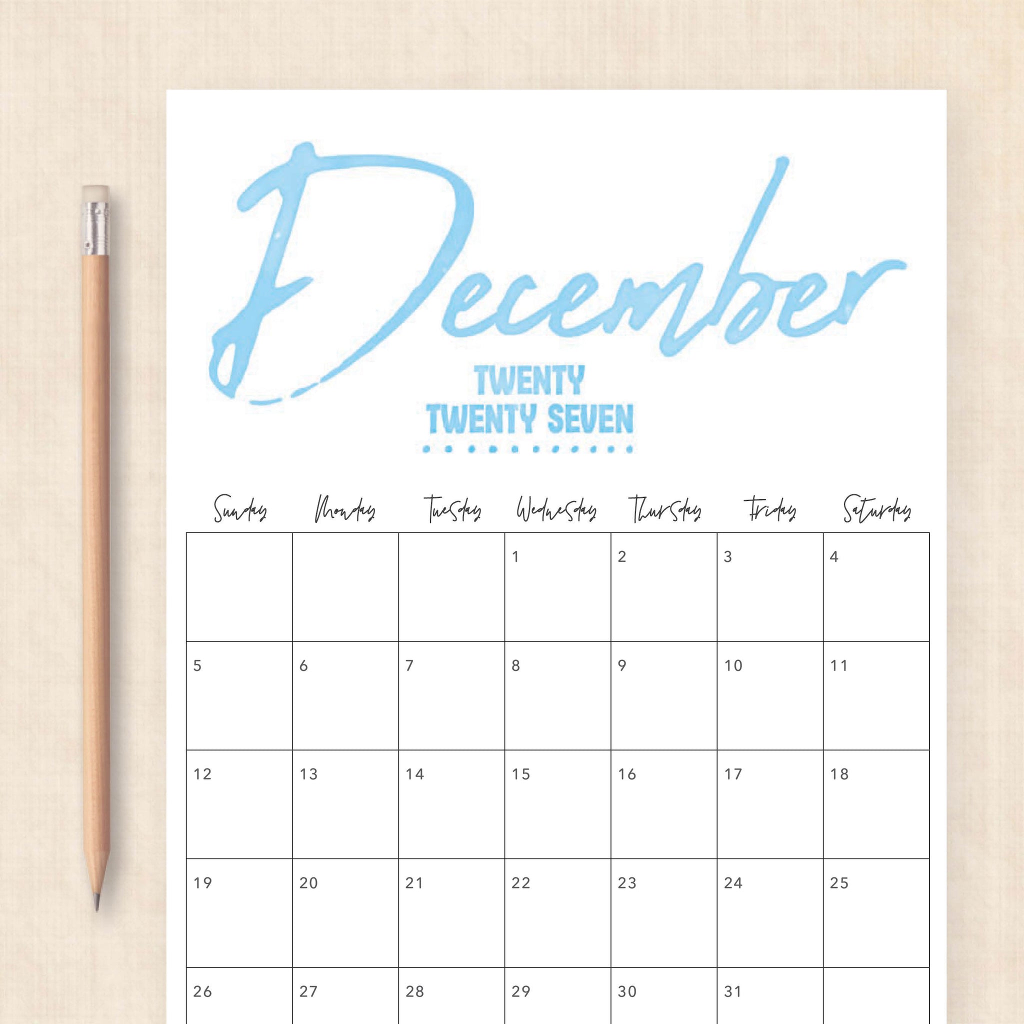 printable 2027 calendar