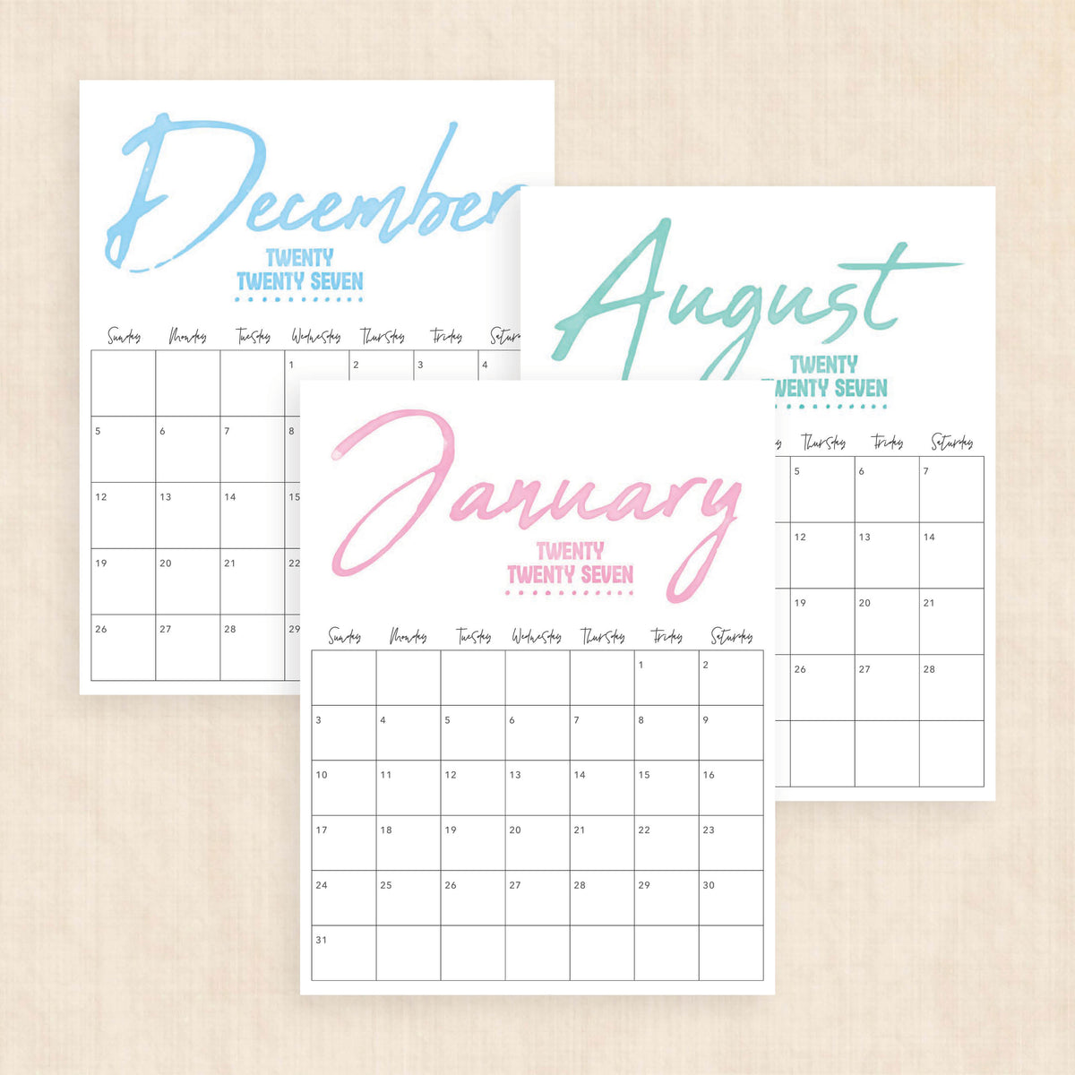 printable 2027 calendar
