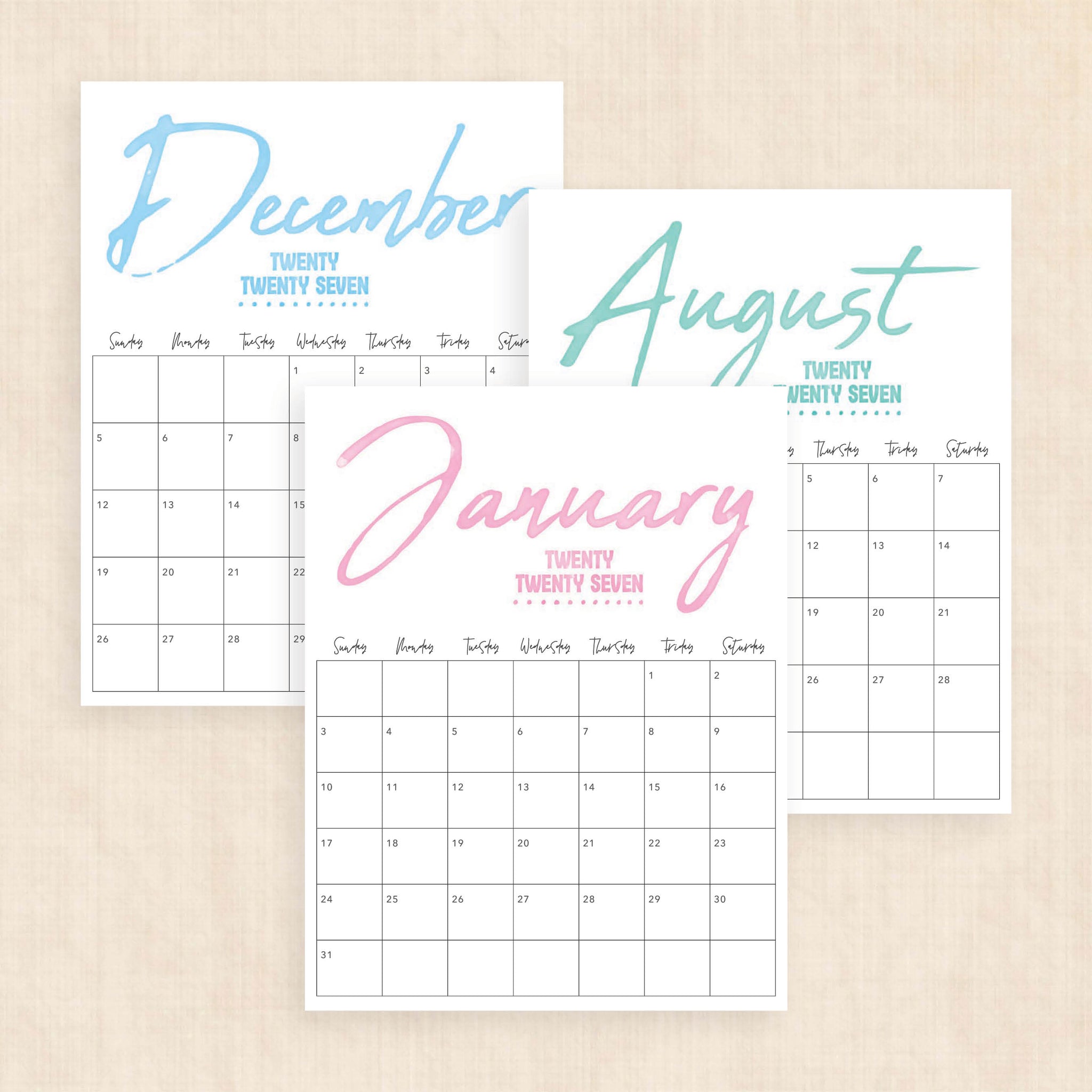 printable 2027 calendar