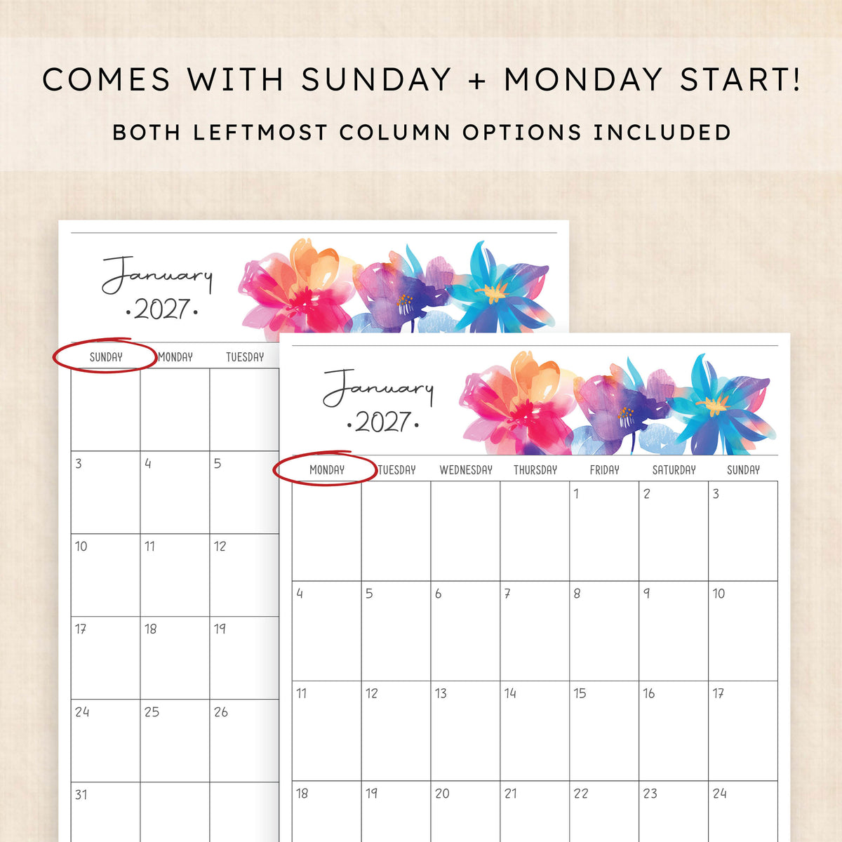 printable 2027 calendar