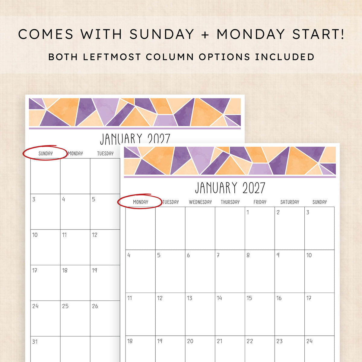 printable 2027 calendar