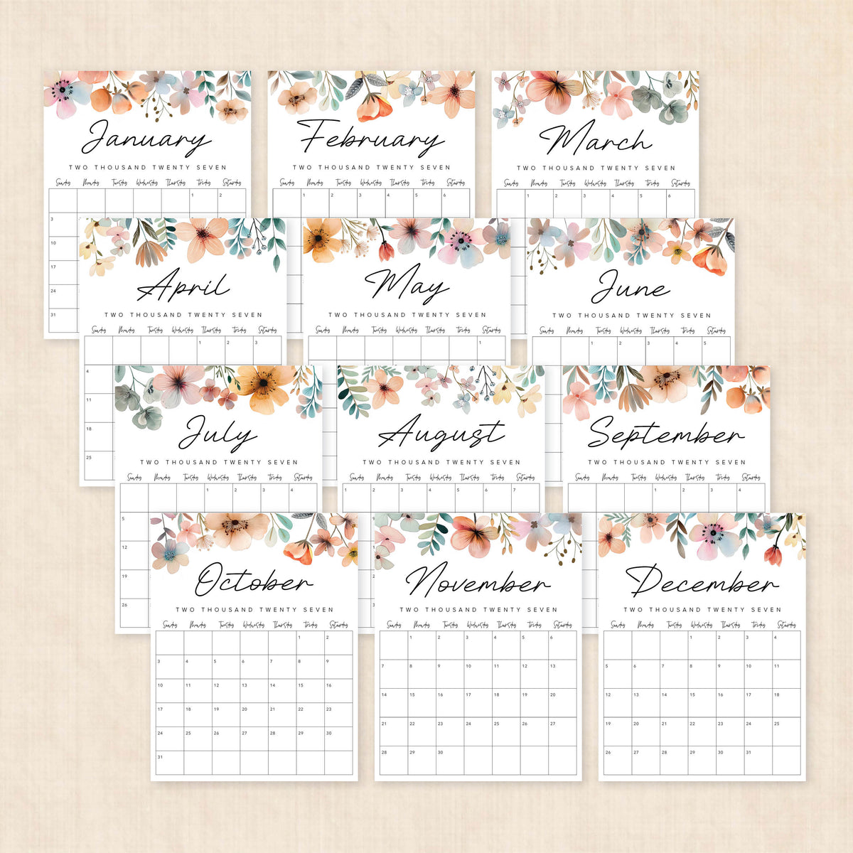 printable 2027 calendar