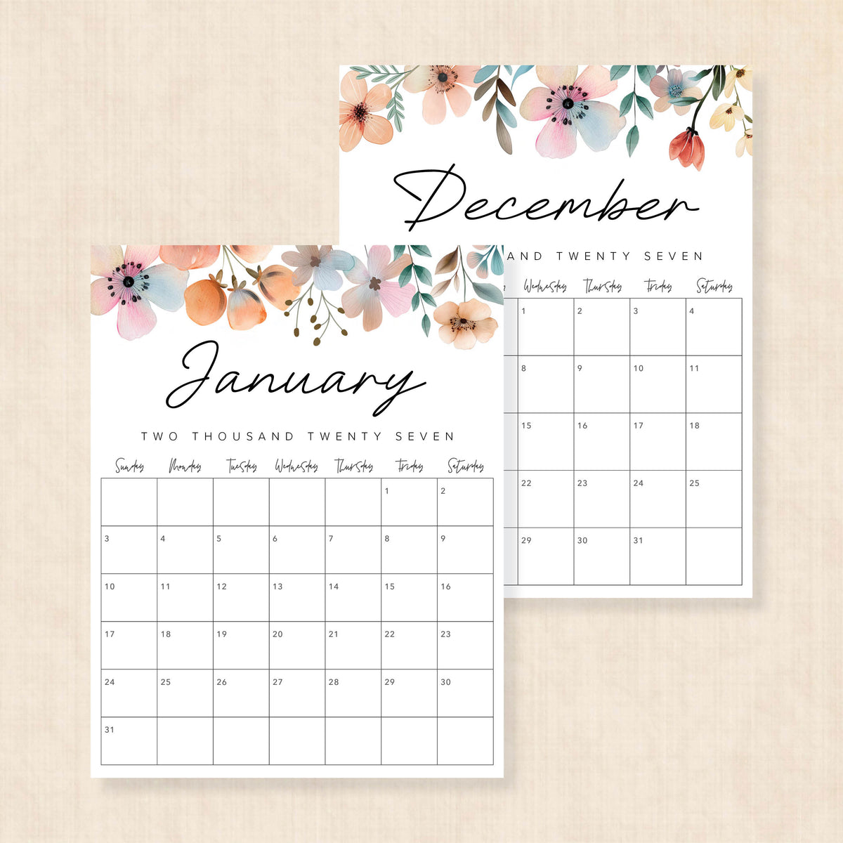 printable 2027 calendar