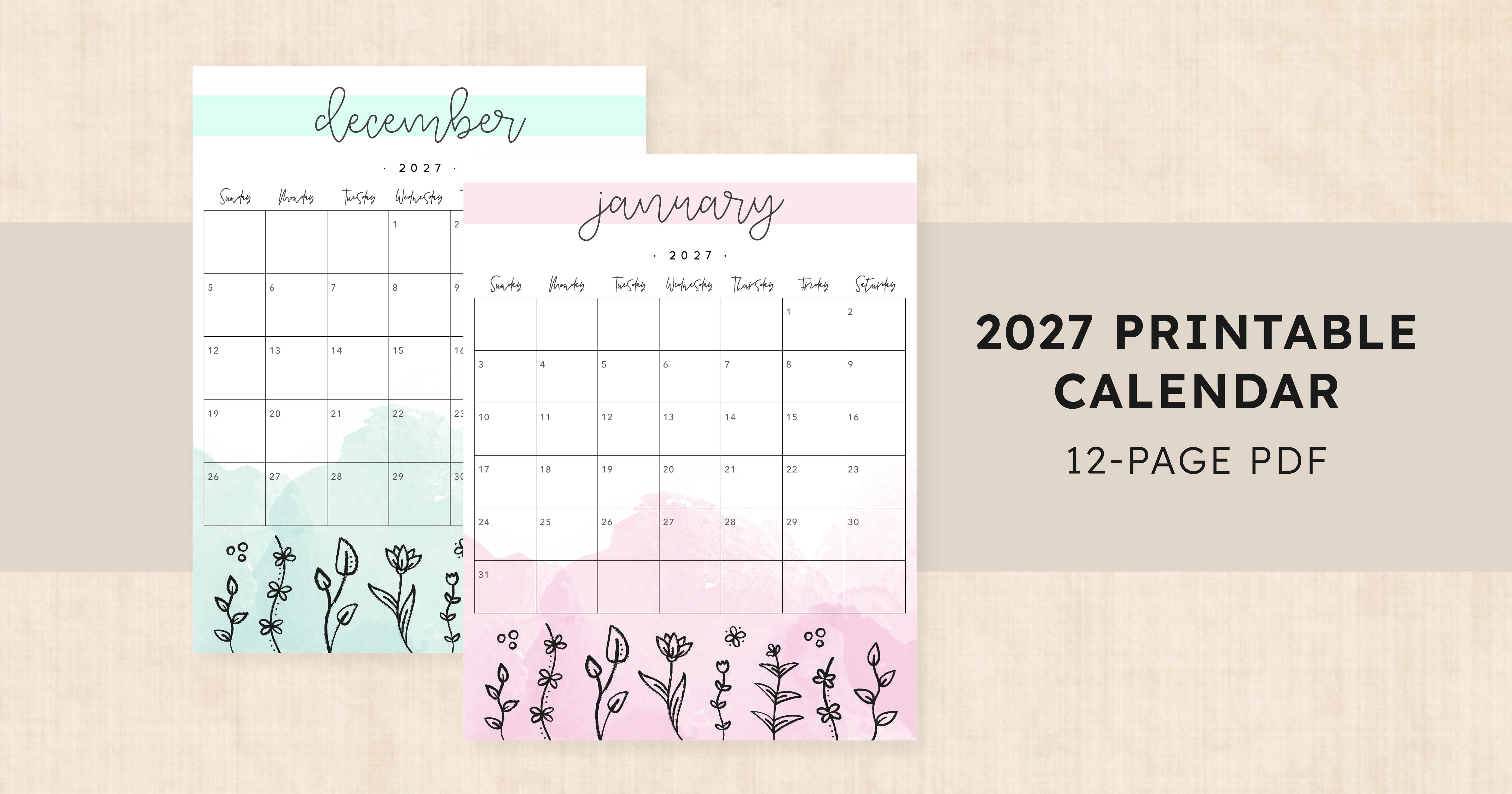 Printable 2027 Calendar · Springtime Splash