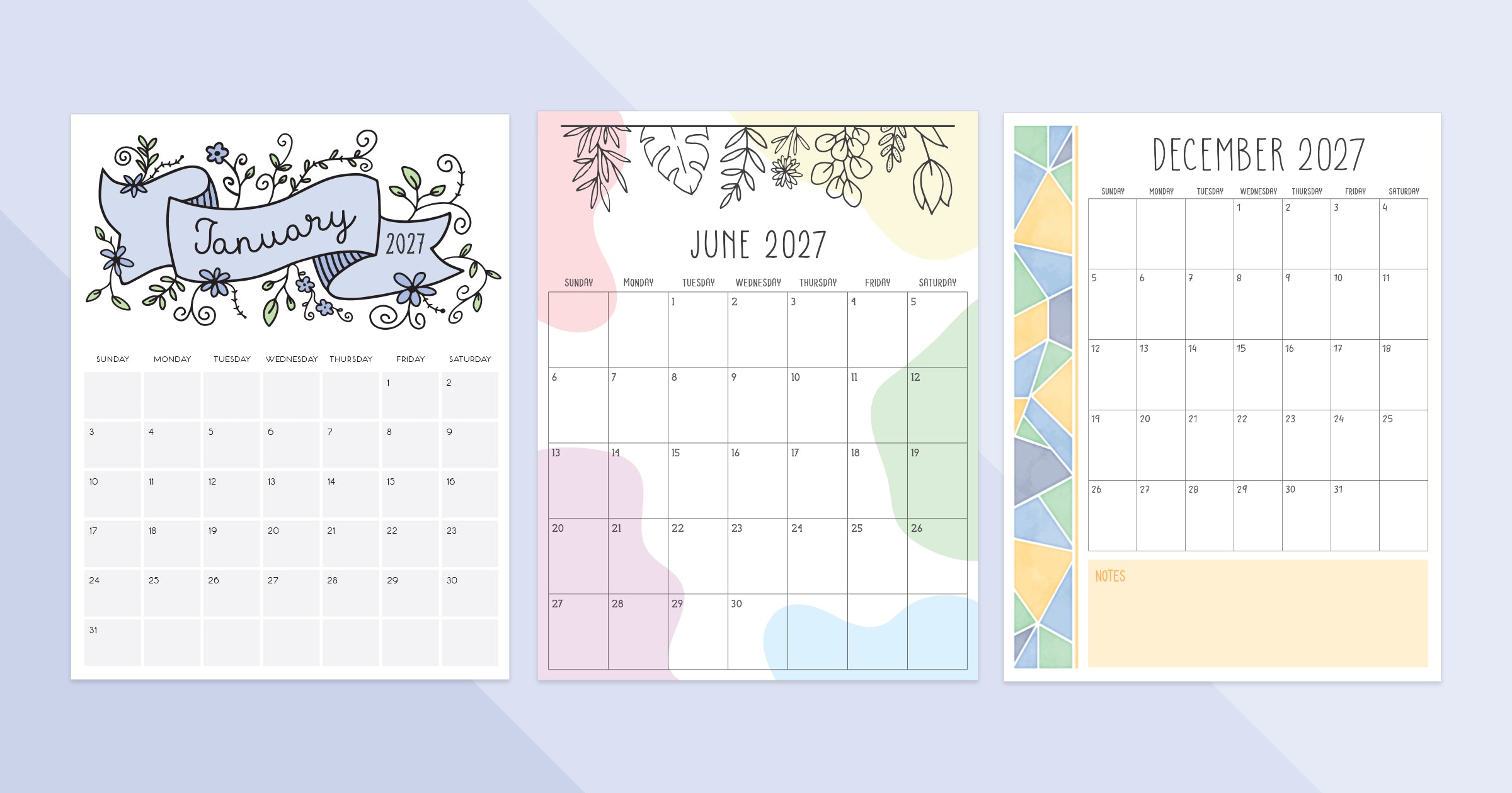 2027 calendars