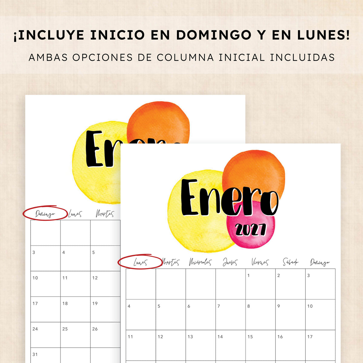 calendario 2027 para imprimir