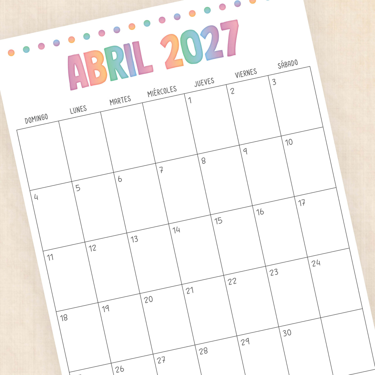 calendario 2027 para imprimir