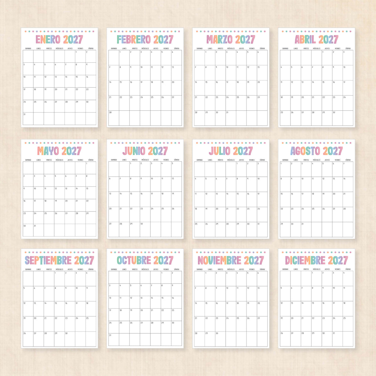 calendario 2027 para imprimir