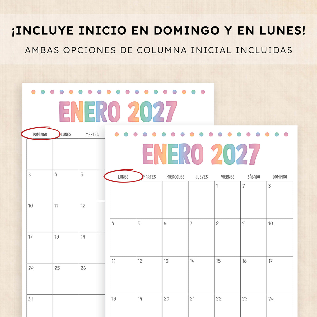 calendario 2027 para imprimir
