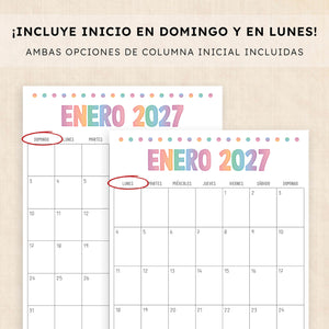 calendario 2027 para imprimir