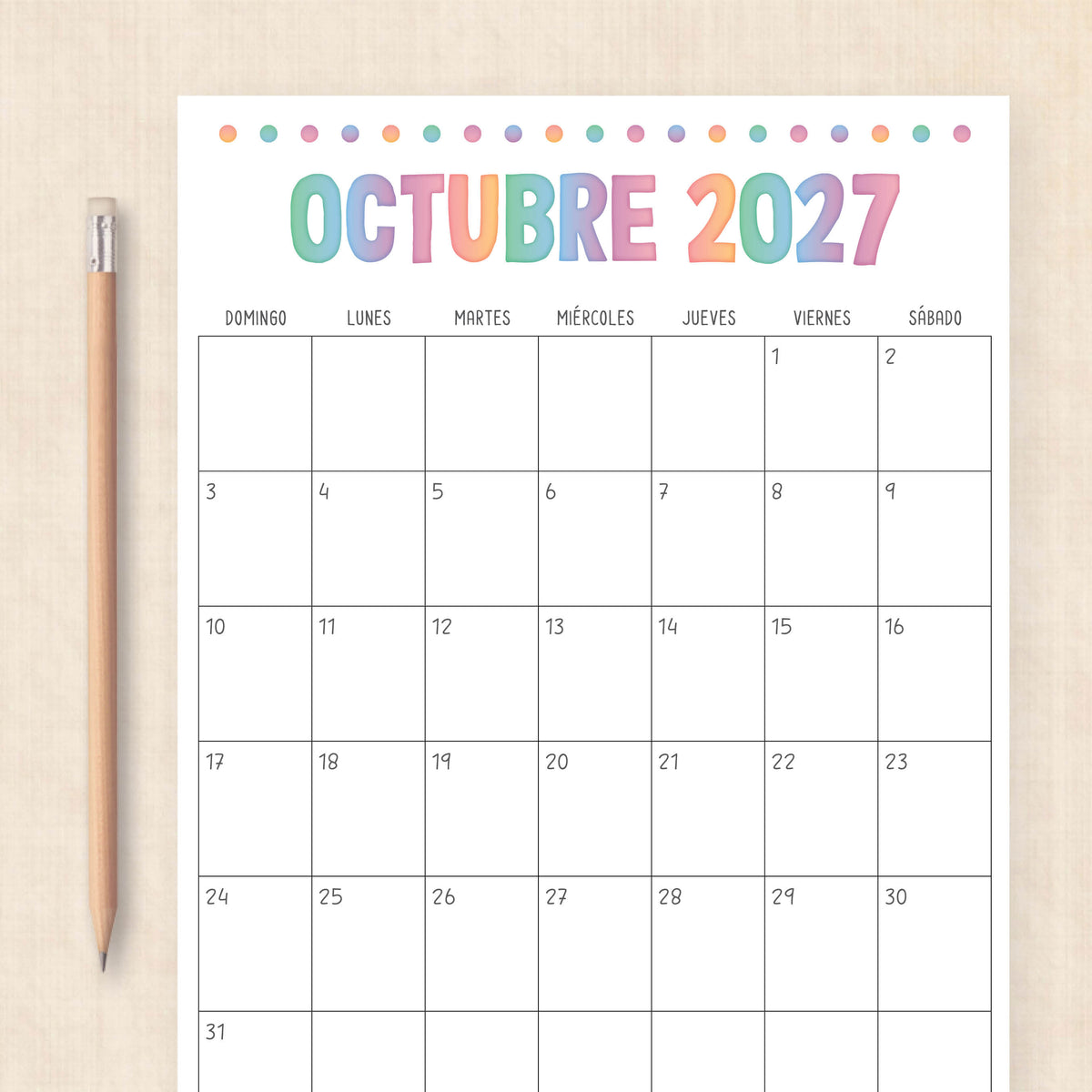 calendario 2027 para imprimir