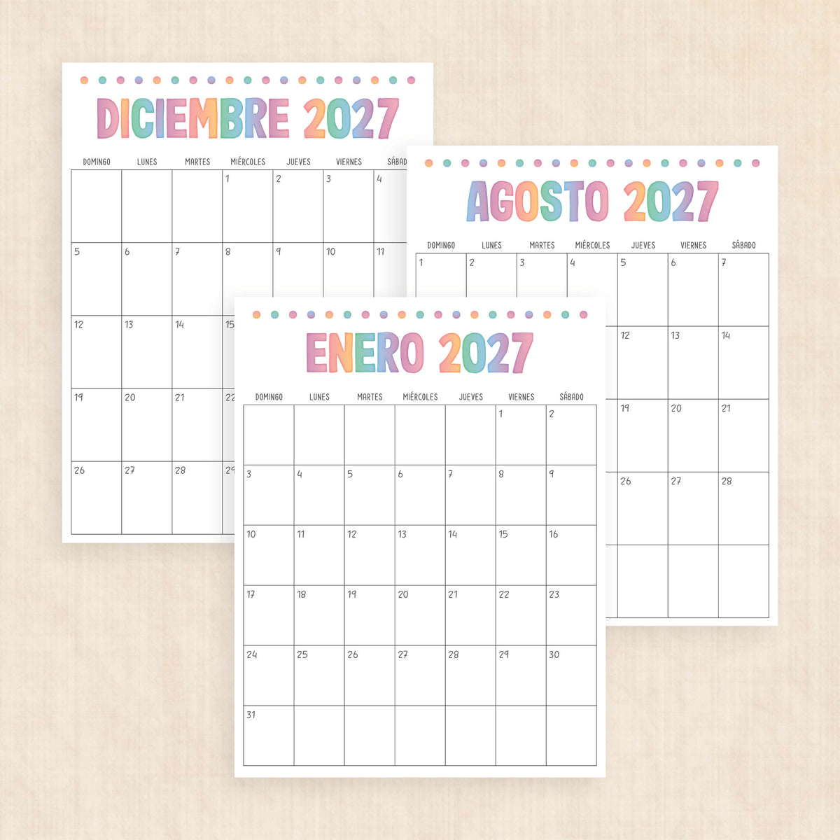 calendario 2027 para imprimir