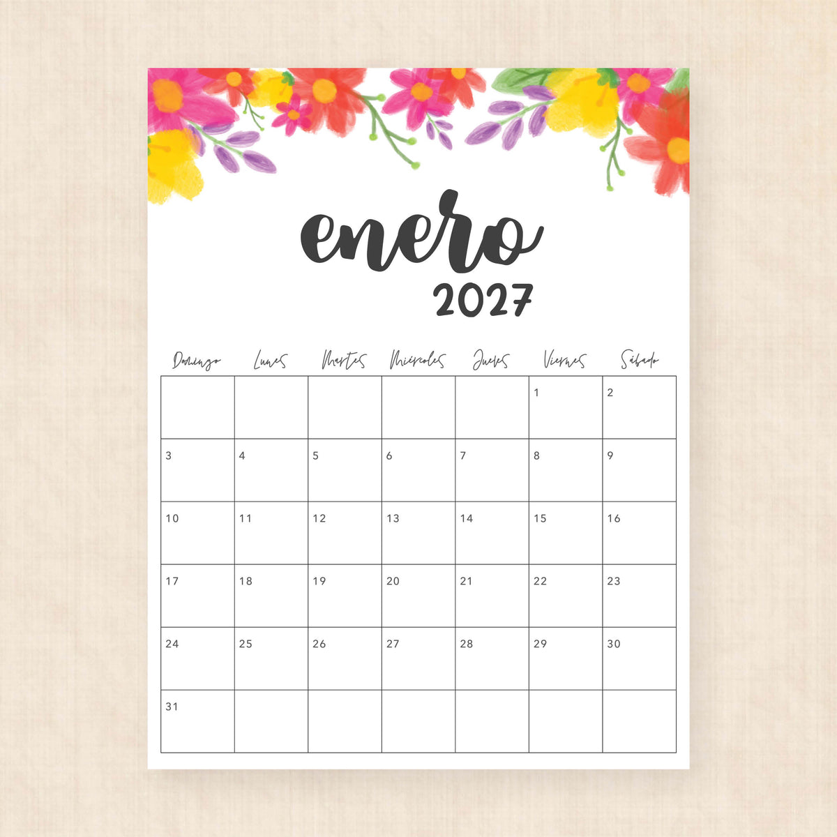 calendario 2027 para imprimir