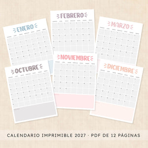 calendario 2027 para imprimir