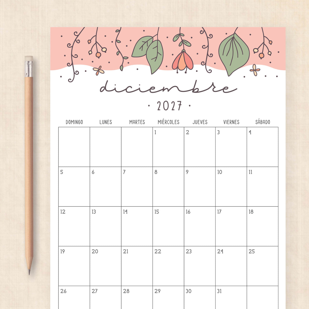 calendario 2027 para imprimir