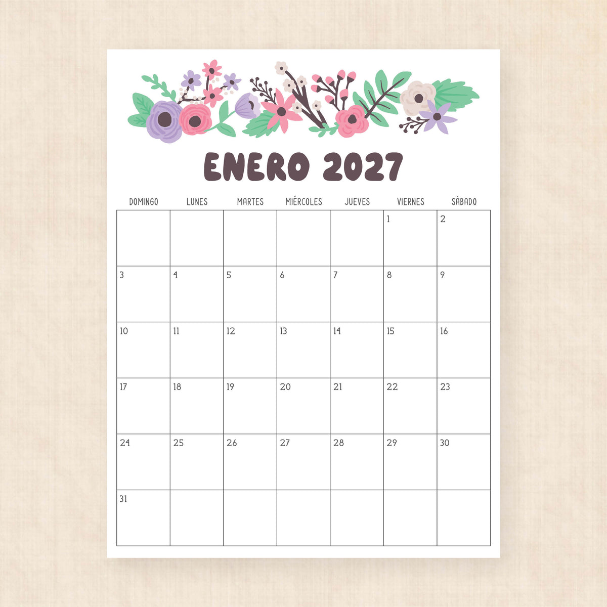 calendario 2027 para imprimir