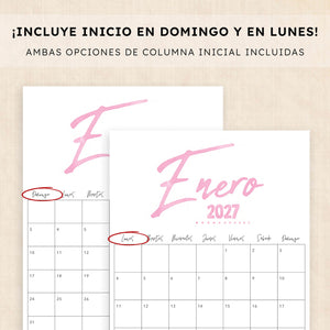 calendario 2027 para imprimir