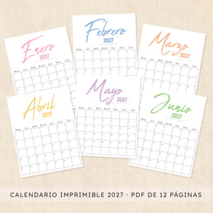 calendario 2027 para imprimir