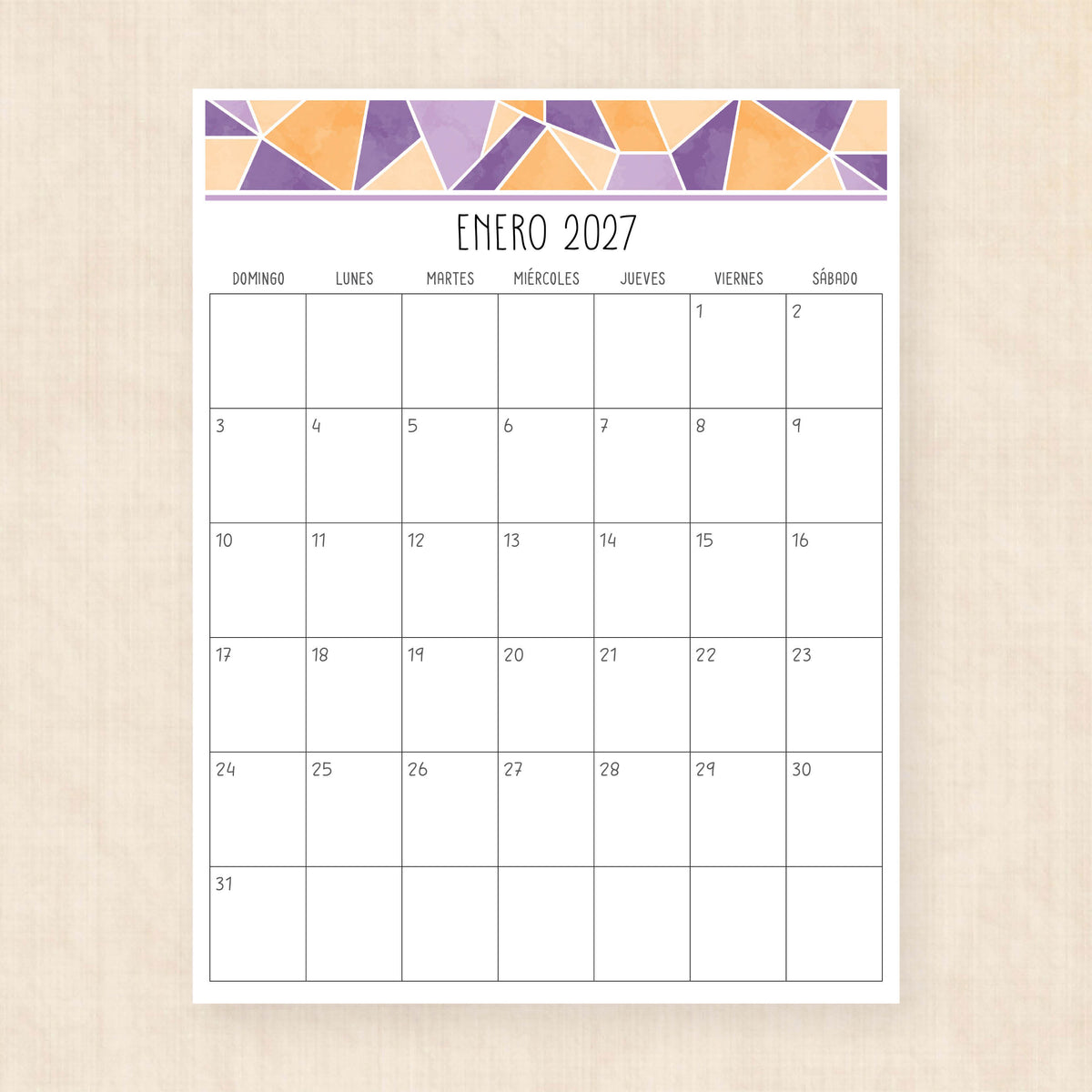 calendario 2027 para imprimir