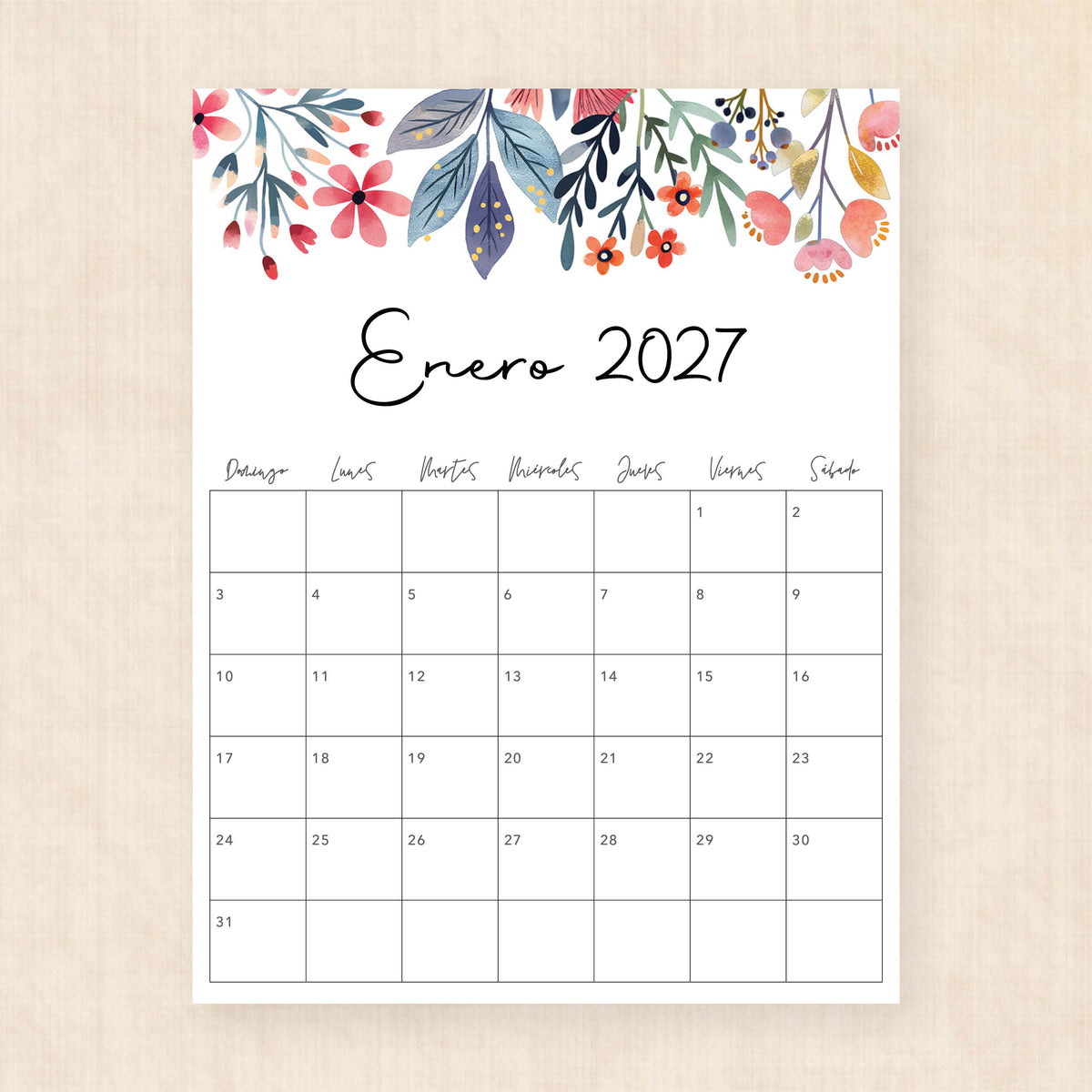 calendario 2027 para imprimir