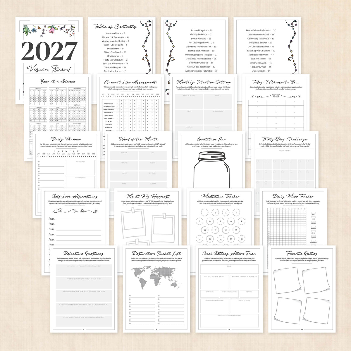 2027 Vision Board: 63-Page PDF Workbook