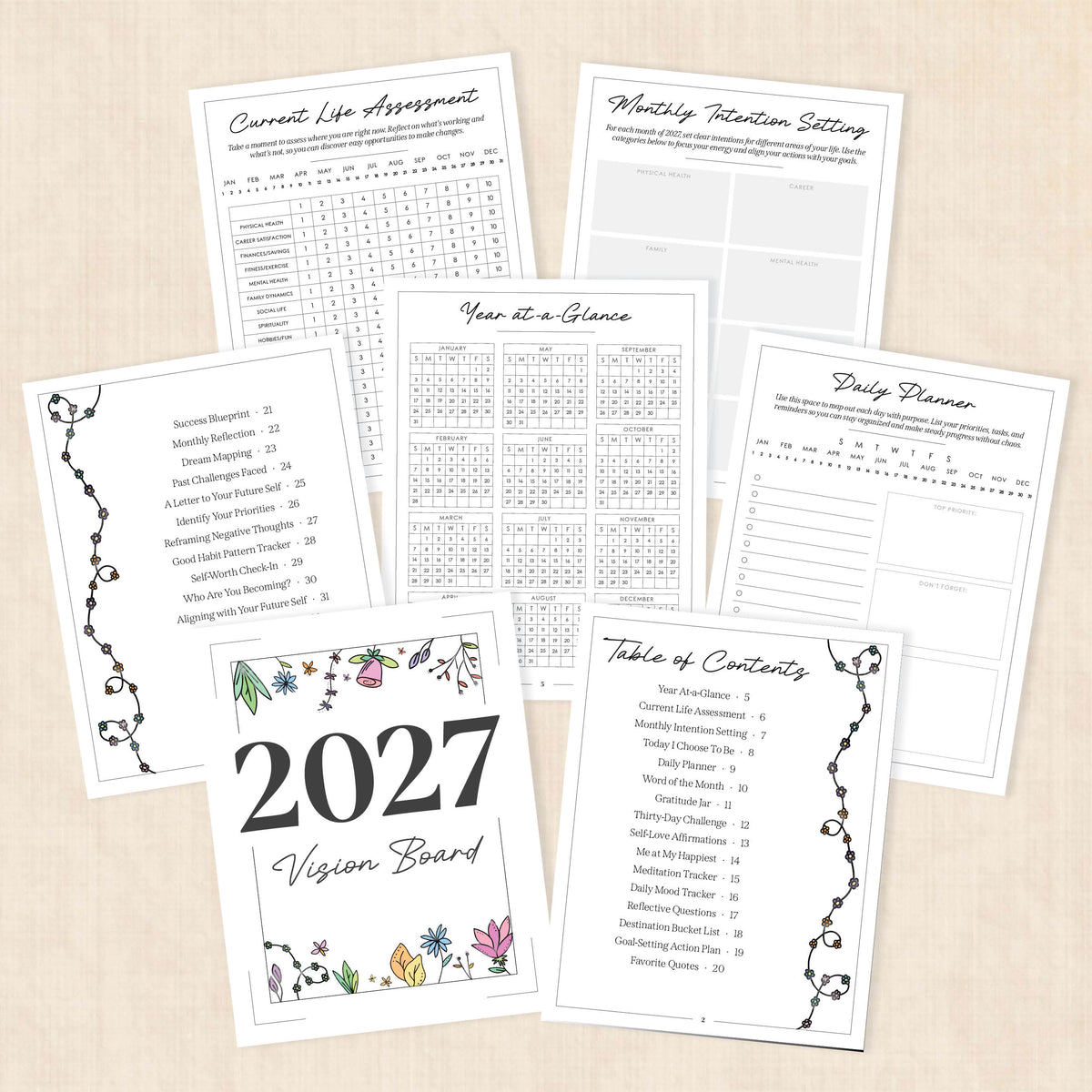 2027 Vision Board: 63-Page PDF Workbook