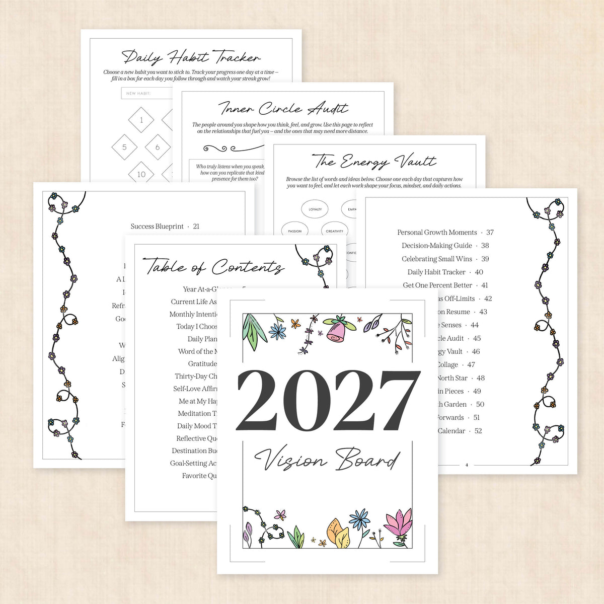 2027 Vision Board: 63-Page PDF Workbook