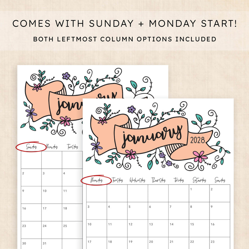 2028 calendar printable