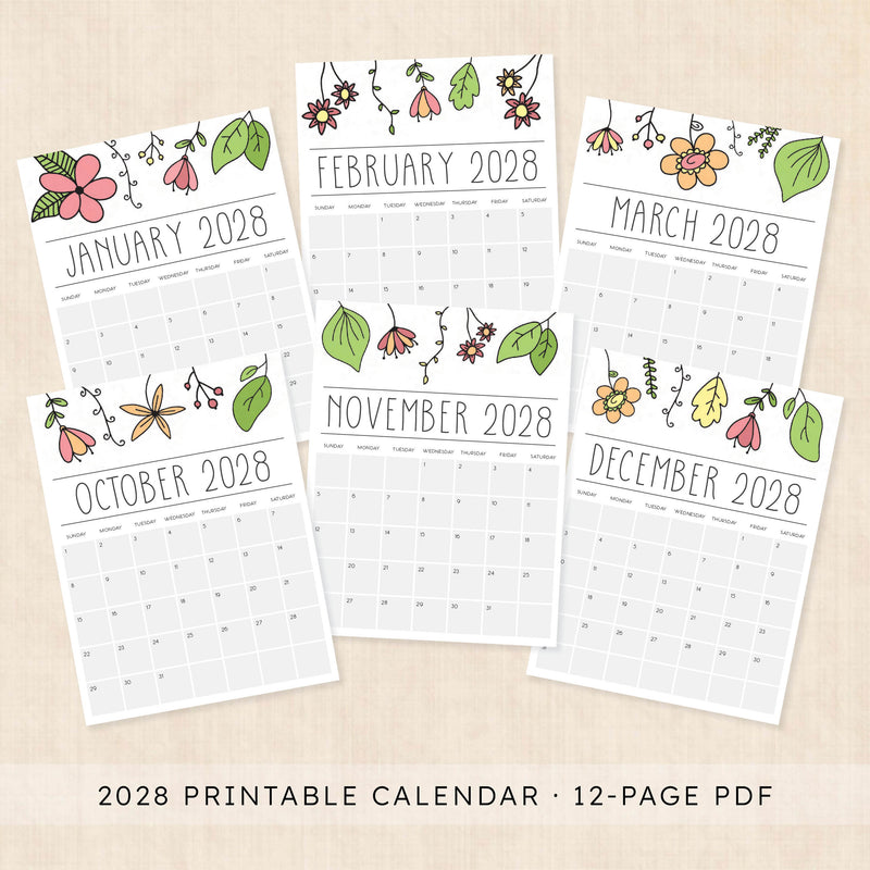 2028 calendar printable