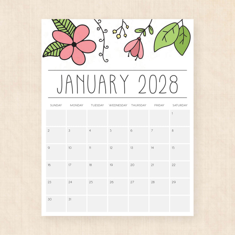 2028 calendar printable