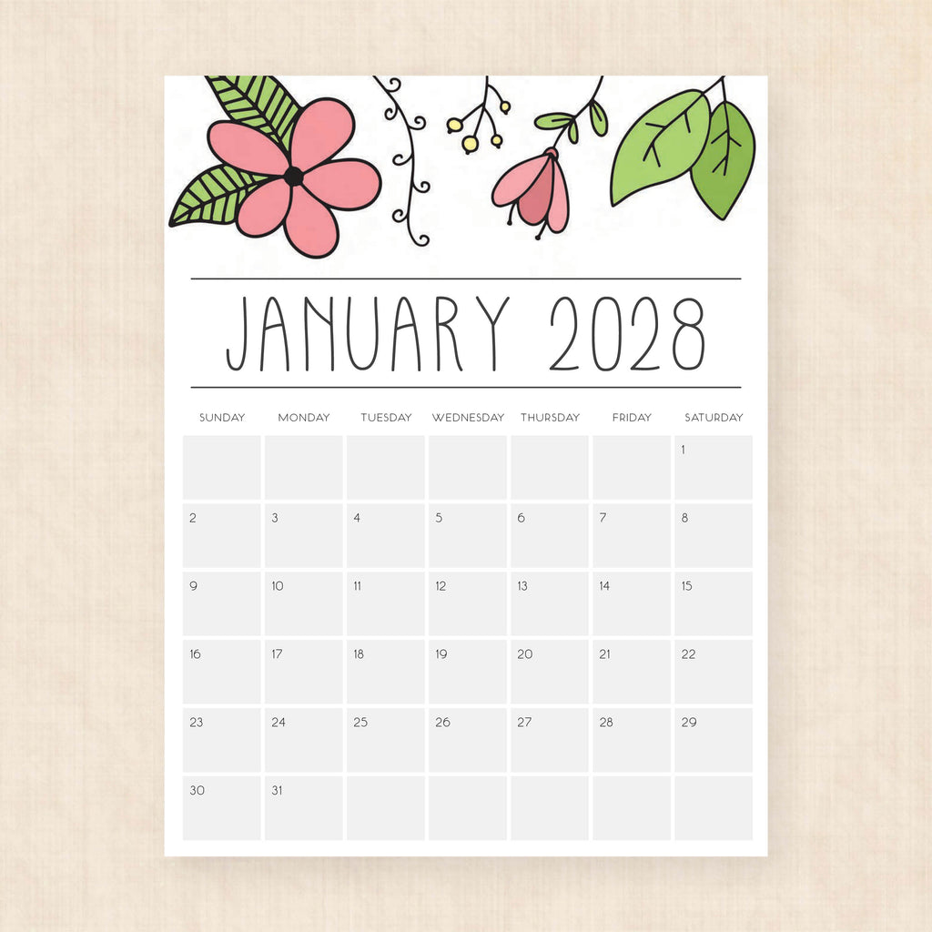 2028 calendar printable