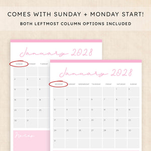 2028 calendar printable