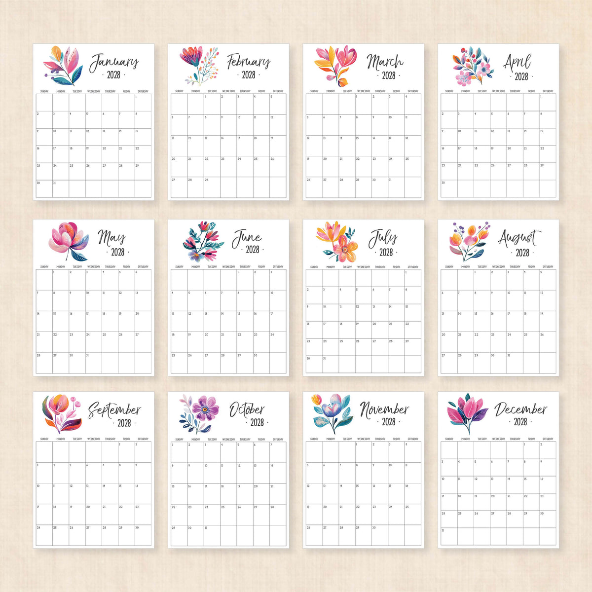 2028 calendar printable