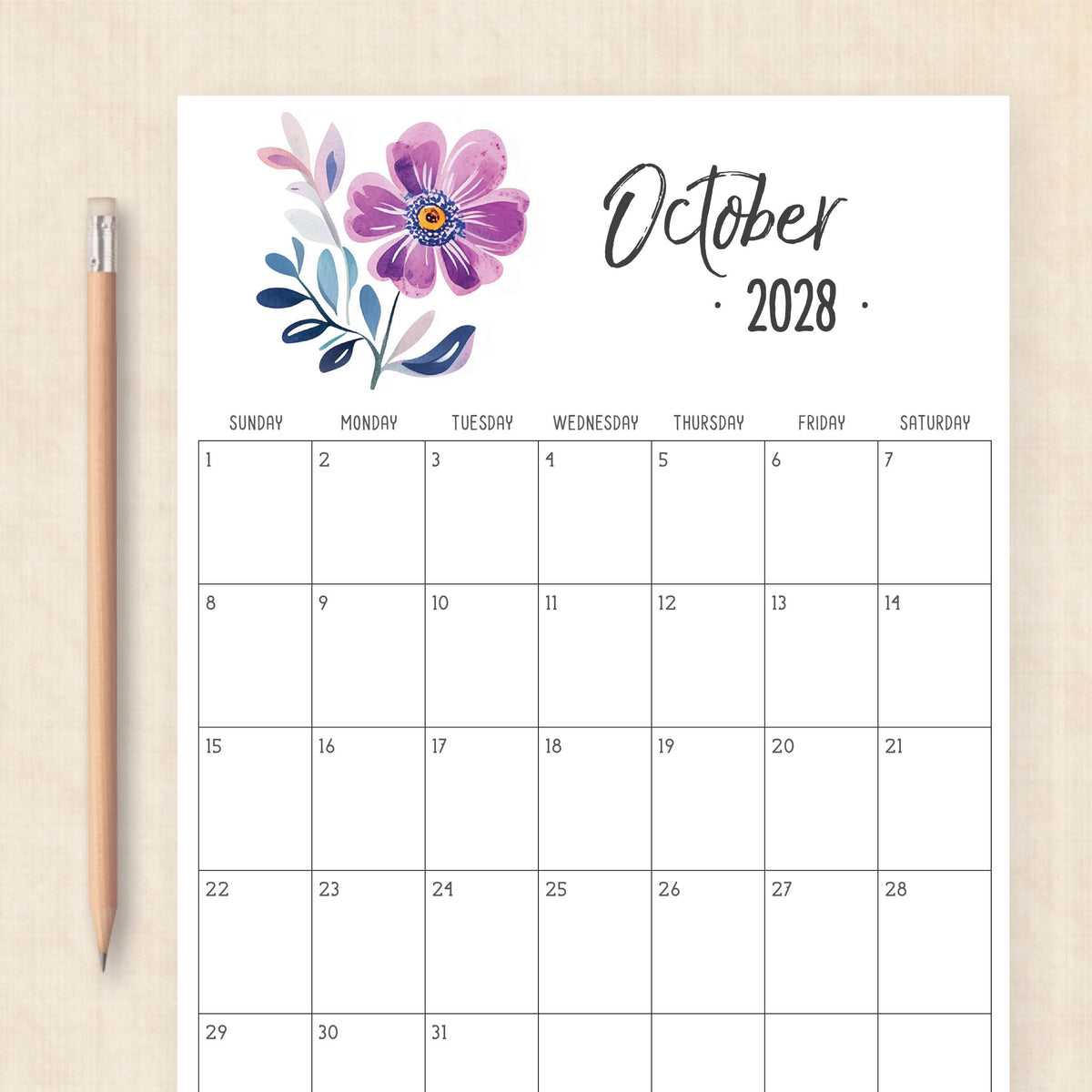 2028 calendar printable
