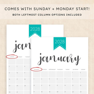 2028 calendar printable