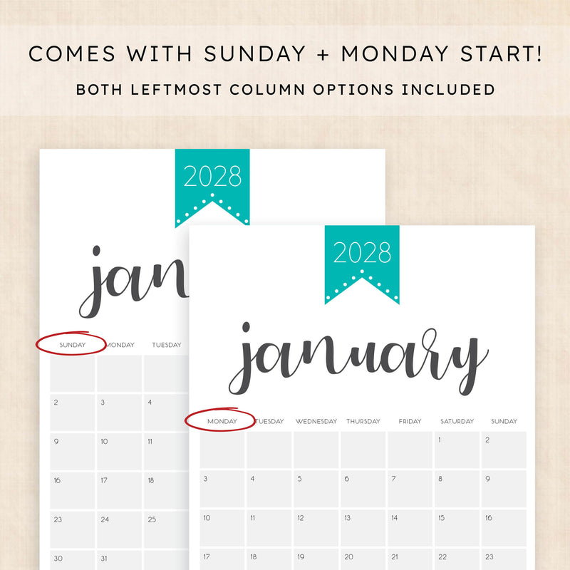 2028 calendar printable